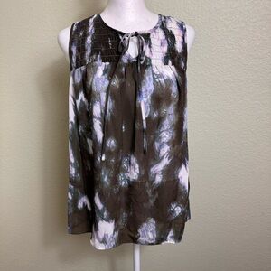 Simply Vera Vera Wang Women's Blouse Sleeveless Brown Purple Tie‎ Front Size S